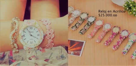 Reloj con diseño floral en acrílico